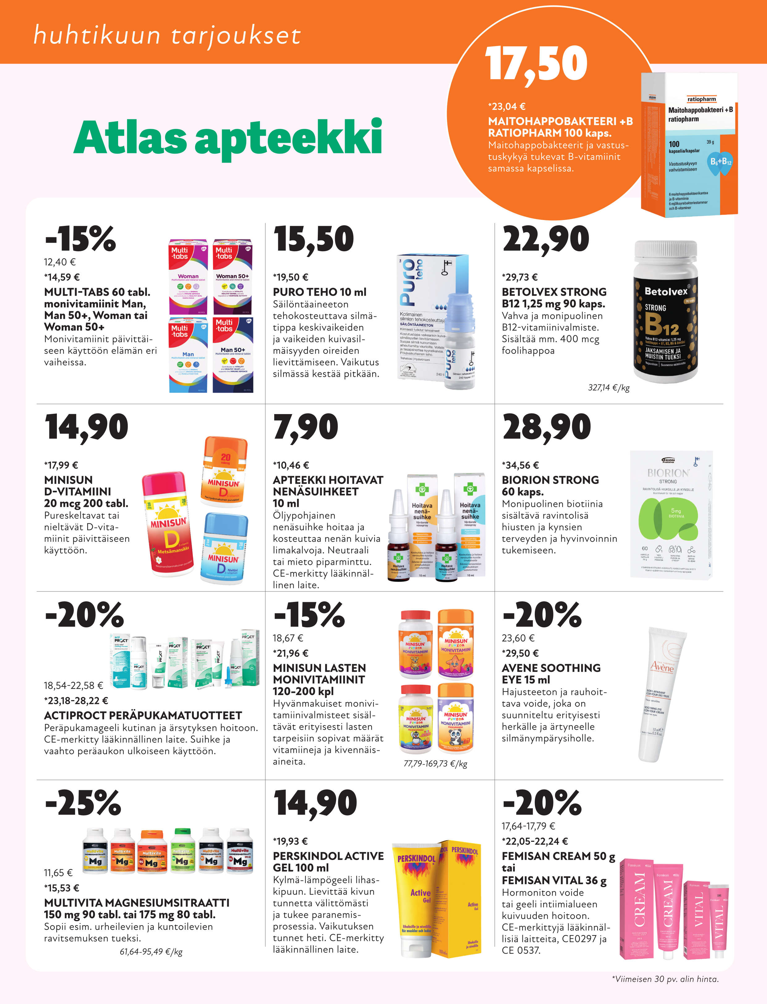 Atlas apteekin kuluvan kuukauden tarjoukset