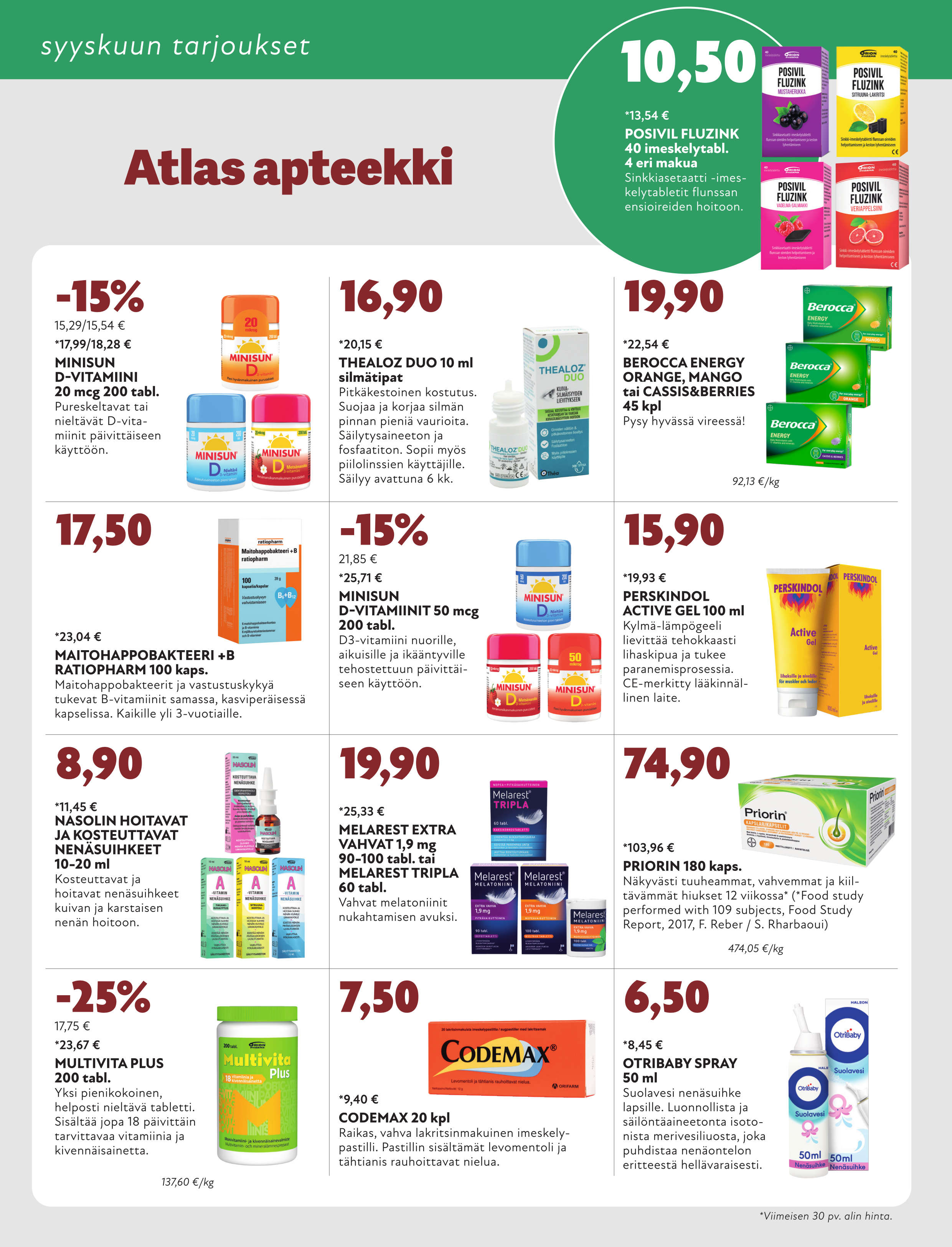 Atlas apteekin kuluvan kuukauden tarjoukset