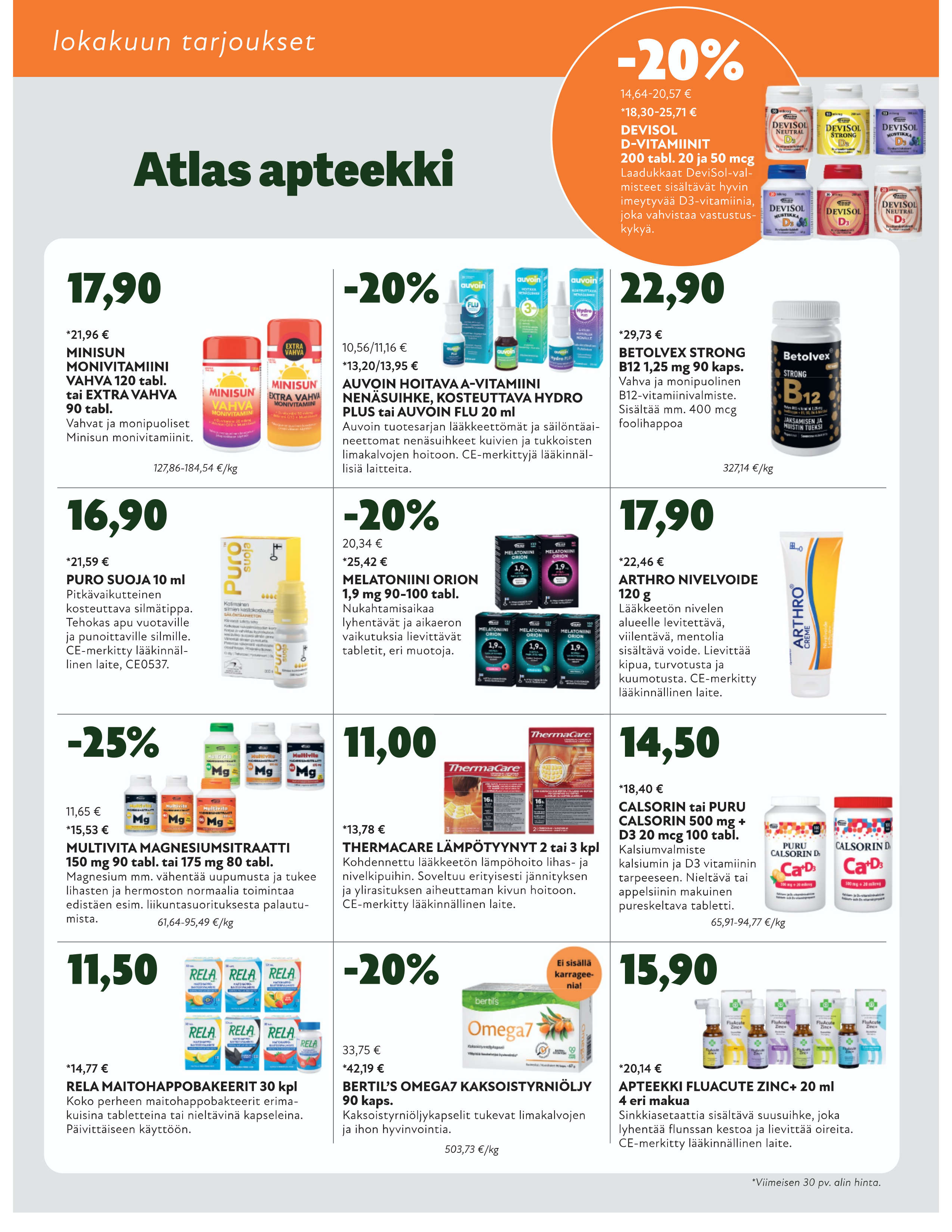 Atlas apteekin kuluvan kuukauden tarjoukset